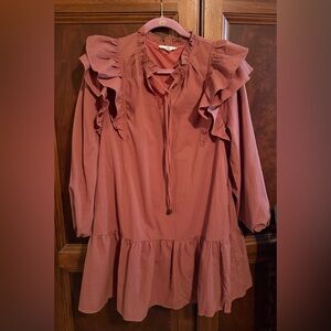 NWOT Entro Brick Color Ruffle Shift Dress Size Large